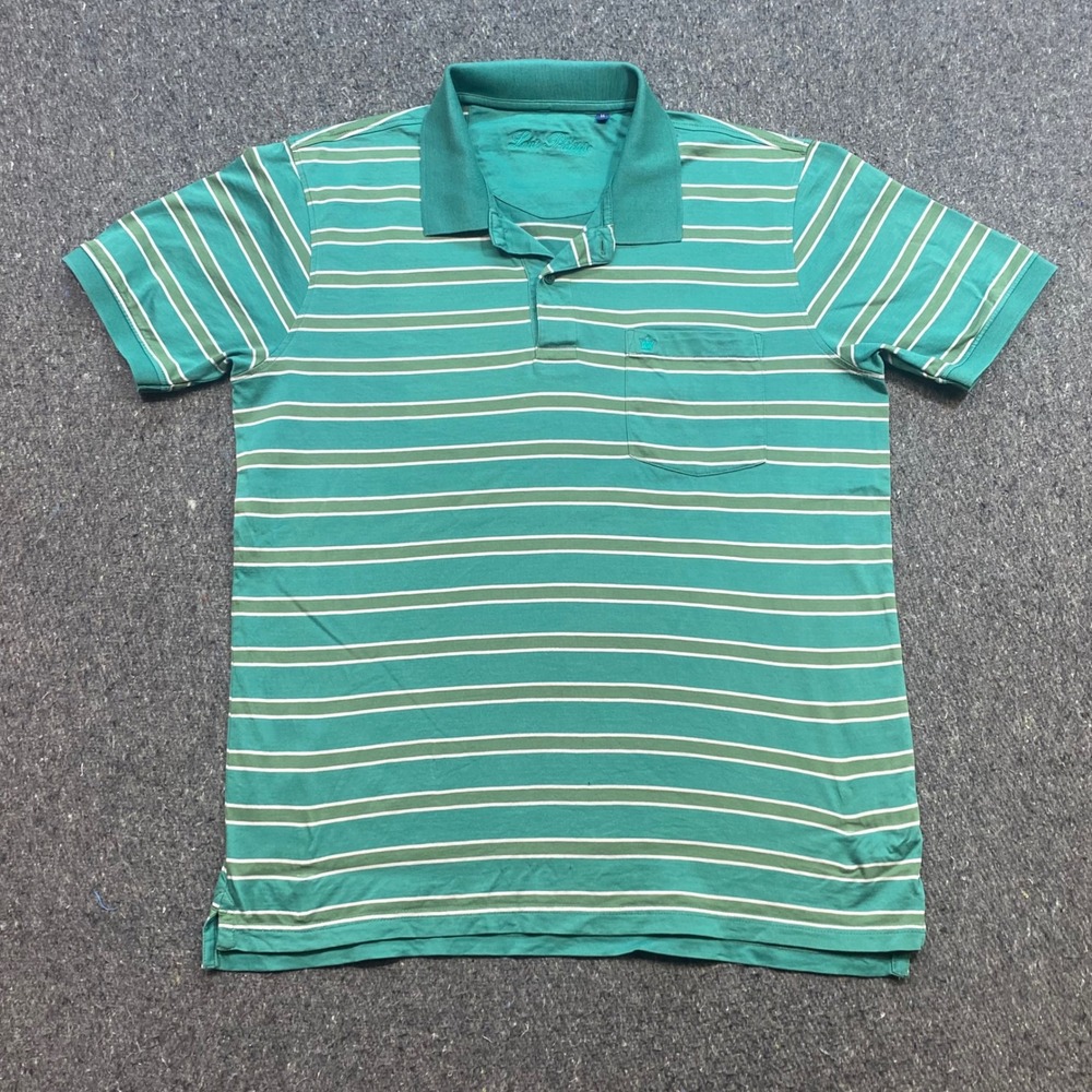 Louis Philippe Polo Shirt Sz M Mens Green Striped Preppy Pocket Regular TShirt